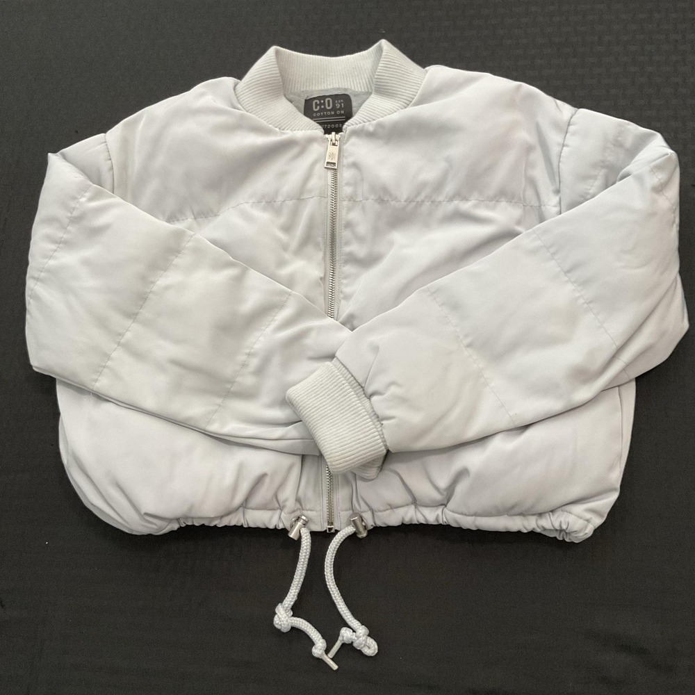 Cotton On Jacket Womens 4 Gray Quilted Puffer Bomber Outdoor Zip Drawstring Hem